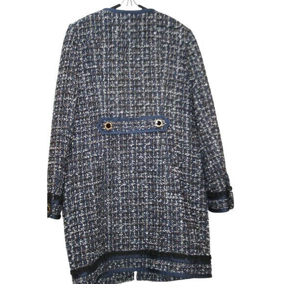 Tory Burch Annabelle Tweed Coat Jacket Blue Black Womens 10 Modern Heritage - Picture 2 of 14
